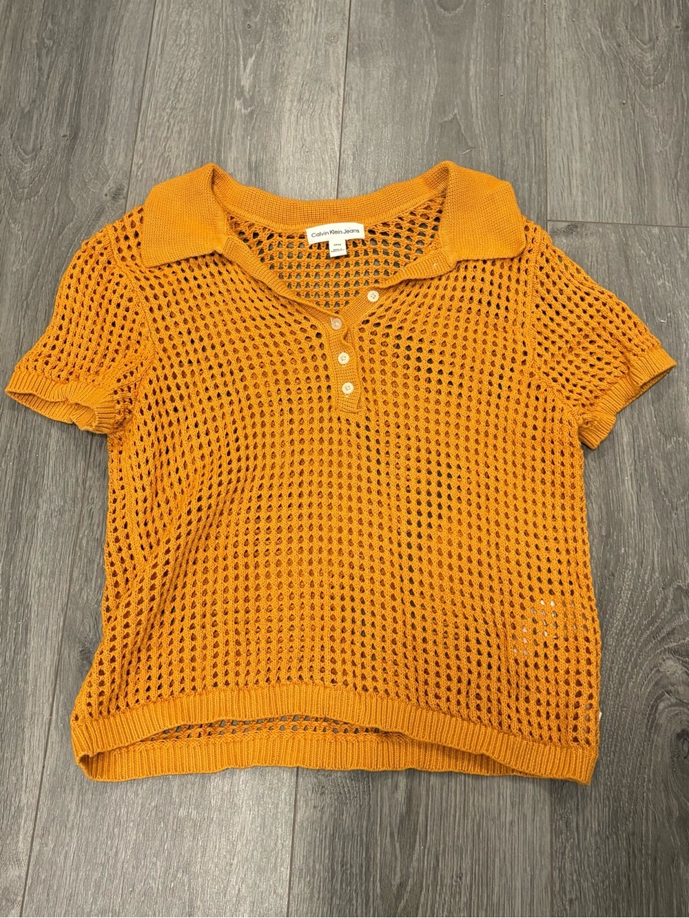 Calvin Klein Jeans Women's 100% cotton Knit Polo Top in orange